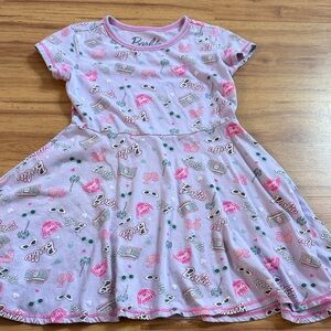Barbie Pink and White Printed Skater Dress